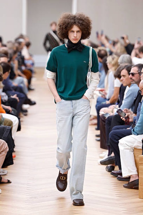 Model walks the runway during the Dior Homme Menswear Spring/Summer 2026 show as part of Paris Fashion Week on June 27, 2025 in Paris, France.
