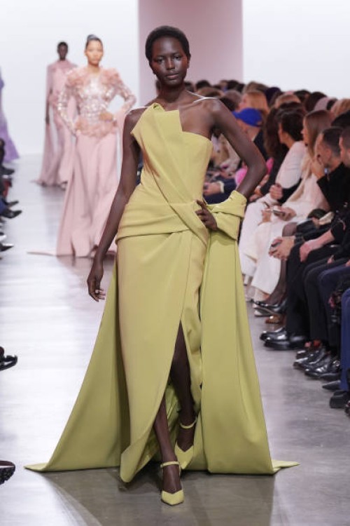 Model walks the runway during the Elie Saab Haute Couture Spring-Summer 2025 show as part of Paris Fashion Week on January 29, 2025 in Paris, France.