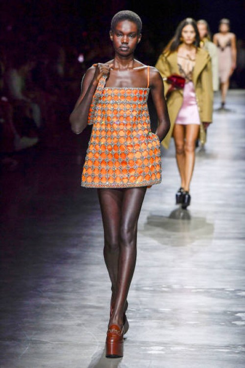 Model walks the runway during the Gucci Ready to Wear Spring/Summer 2024 show as part of the Milan Fashion Week on September 22, 2023 in Milan, Italy.