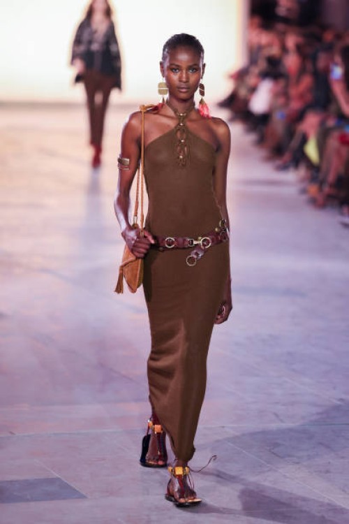 Model walks the runway during the Isabel Marant Paris Womenswear Spring-Summer 2025 show as part of Paris Fashion Week on September 29, 2024 in...