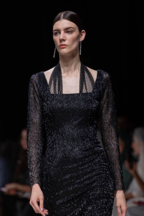 Model walks the runway during the Noura Sulaiman show at Riyadh Fashion Week October 20, 2024 in Riyadh, Saudi Arabia.