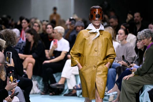 Model walks the runway during the Prada collection show at Milan's Fashion Week Womenswear Spring / Summer 2025, on September 19, 2024 in Milan.