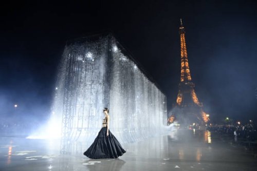 Model walks the runway during the Saint Laurent Womenswear Spring/Summer 2022 show as part of Paris Fashion Week on September 28, 2021 in Paris,...