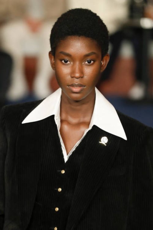 Model walks the runway during the Tommy Hilfiger Ready to Wear Fall/Winter 2024-2024 fashion show as part of the New York Fashion Week on February 9,...