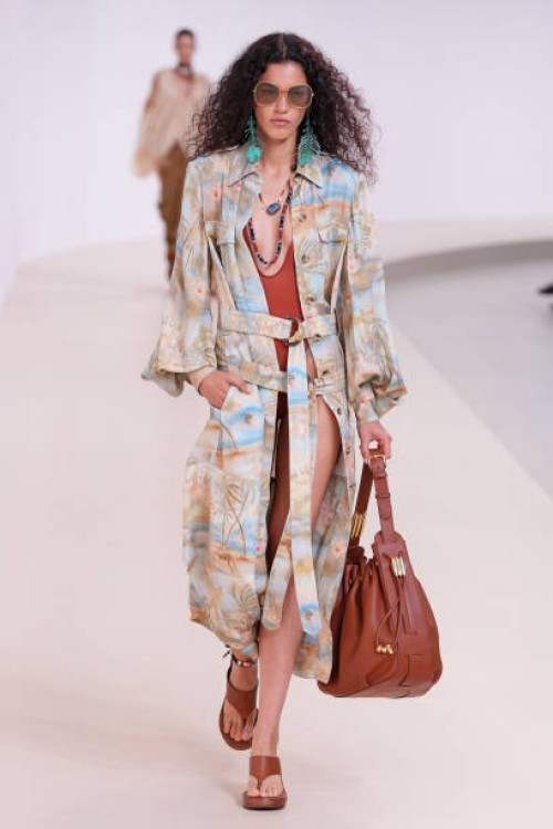 Model walks the runway during the Zimmermann Paris Womenswear Spring-Summer 2025 show as part of Paris Fashion Week on September 30, 2024 in Paris,...