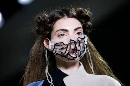 Model walks the runway, face mask detail, for the Blancore fashion show during February 2020 - New York Fashion Week: The Shows at Gallery II at...