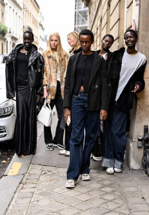 Models are seen outside the Gabriela Hearst show during Womenswear Spring/Summer 2025 as part of Paris Fashion Week on September 30, 2024 in Paris,...