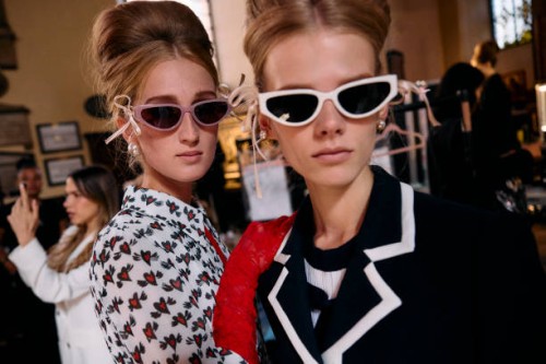Models get ready backstage ahead of the Bora Aksu Spring/Summer 2025 collection, at London Fashion Week in London, on September 13, 2024.