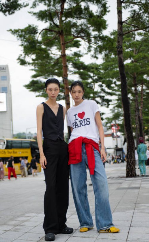 Models Jiwoo Chae and Lim Heesun at Seoul Fashion Week S/S 2025 on September 05, 2024 in Seoul, South Korea.