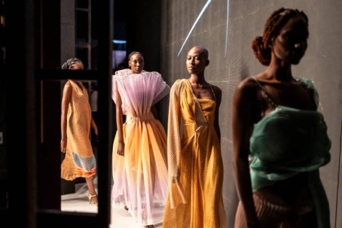 Models leave the catwalk during the Lagos Fashion Week on October 24, 2024.