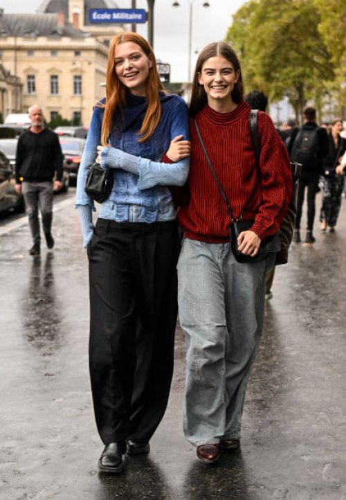Models Louise Robert and Merlijne Schorren are seen outside the Chanel show during the Womenswear Spring/Summer 2024 as part of Paris Fashion Week on...