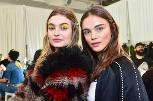 Models pose backstage at the Zadig & Voltaire show during New York Fashion Week at Skylight Modern on February 13, 2017 in New York City.
