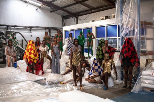 Models pose for a photograph during a rehearsal ahead of a private fashion show to launch the SS25 collection by Nigerian designer Bubu Ogisi at...