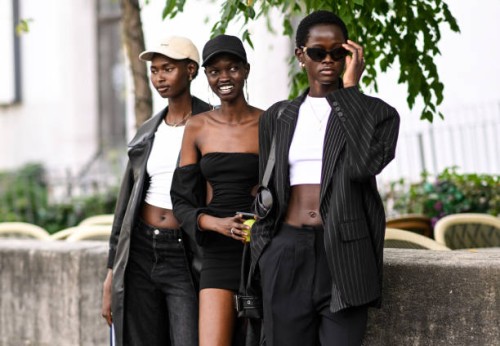 Models seen with outside the Zimmermann show during the Womenswear Spring/Summer 2024 as part of Paris Fashion Week on October 02, 2023 in Paris,...