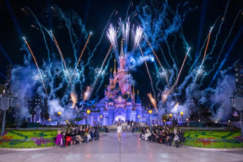 Models walk finale of the runway during the Coperni Paris Womenswear Spring-Summer 2025 show as part of Paris Fashion Week at Disneyland Paris on...