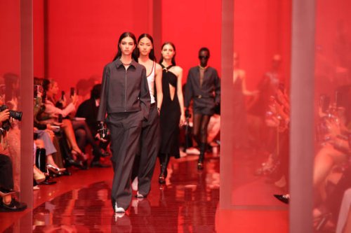 Models walk the runway at the Gucci Women's Spring Summer 2025 Fashion Show during the Milan Fashion Week Womenswear Spring/Summer 2025 at Triennale...