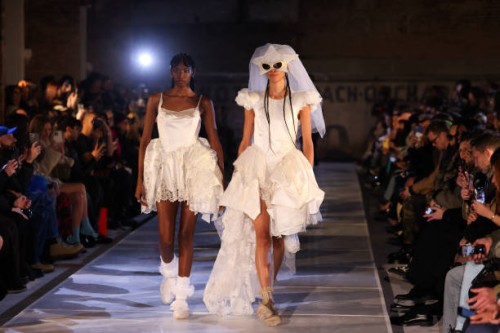 Models wear creations by Collina Strada from the Fall 2025 collection during New York Fashion Week, in New York, February 6, 2025.