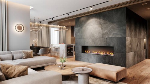 modern apartament fireplace in living rooom interior - home decoration stock pictures, royalty-free photos & images