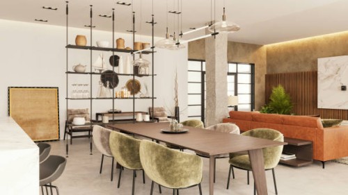 modern apartment dining room interior - home decoration stock pictures, royalty-free photos & images