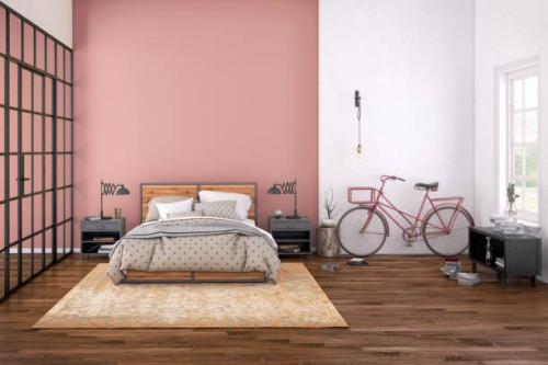 modern bedroom interior with blank wall for copy space - home decoration stock pictures, royalty-free photos & images