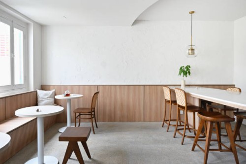 modern bright cafe interior without people - home decoration stock pictures, royalty-free photos & images