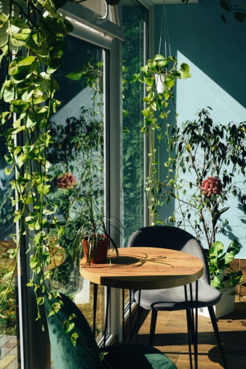 modern cafe design with lots of indoor plants. cafe interior. - home decoration photos et images de collection