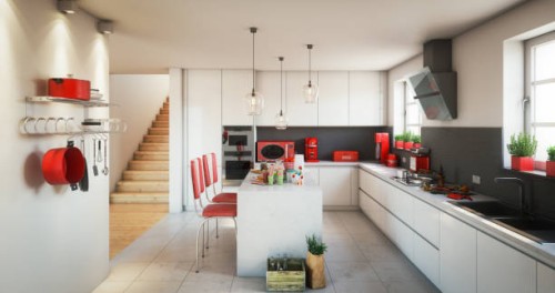 modern domestic kitchen - home decoration stock pictures, royalty-free photos & images