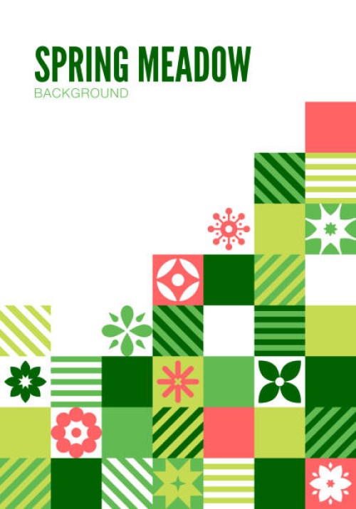 modern geometric spring flowery meadow banner template background - garden decoration stock illustrations