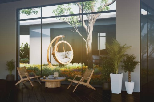 modern house with small interior garden - garden decoration stock pictures, royalty-free photos & images