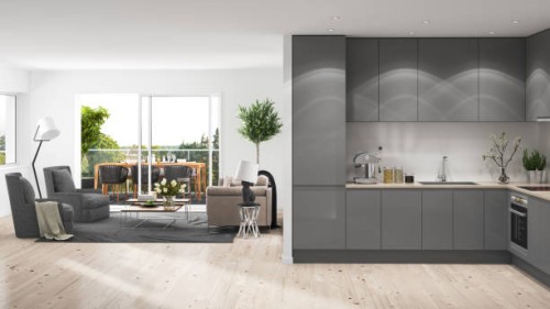 modern interior with balcony - food stock pictures, royalty-free photos & images