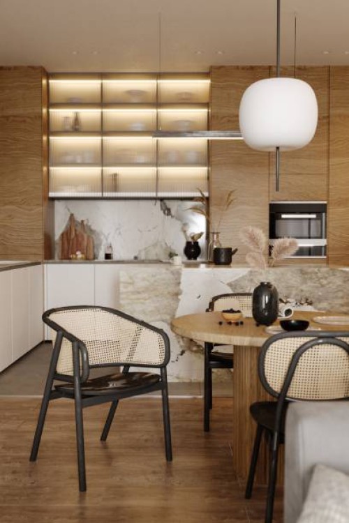 modern kitchen interior with dining table - home decoration stock pictures, royalty-free photos & images