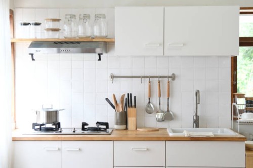 modern kitchen room - food stockfoto's en -beelden