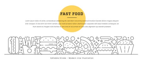 modern line illustration of fast food concepts - food stock illustrations