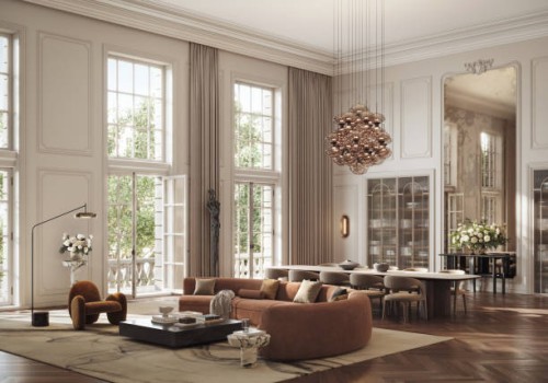 modern living room design with open dining area - digitally generated - home decoration stock pictures, royalty-free photos & images