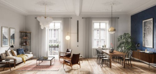 modern living room interior design in 3d - home decoration stock pictures, royalty-free photos & images