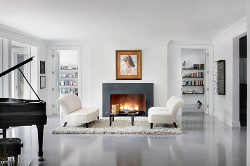 modern living room with fire place, chicago il - home decoration stock pictures, royalty-free photos & images