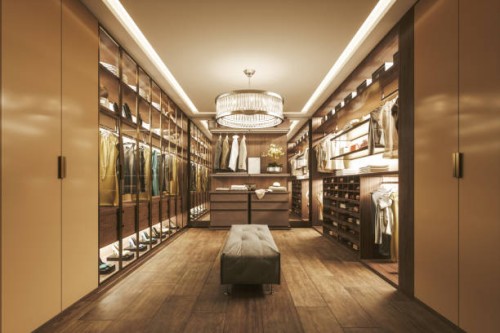 modern luxurious walk-in closet interior - fashion stock pictures, royalty-free photos & images