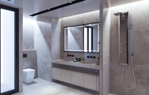 modern minimalist scandinavian master bathroom - home decoration stock pictures, royalty-free photos & images