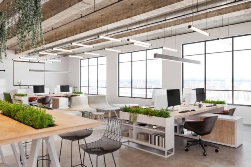 modern open plan office space interior - home decoration stock pictures, royalty-free photos & images