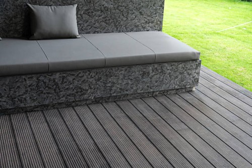 modern outdoor seating on textured deck - garden decoration stock pictures, royalty-free photos & images