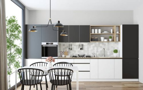modern scandinavian kitchen and dining room - home decoration stock pictures, royalty-free photos & images