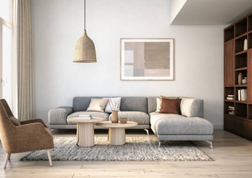 modern scandinavian living room interior - 3d render - home decoration stock pictures, royalty-free photos & images