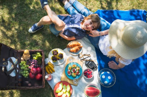 mother and child having a picnic. fun in backyard during covid-19 crisis - food stock pictures, royalty-free photos & images