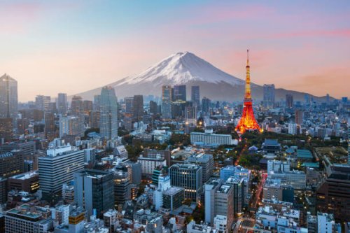 mt. fuji and tokyo skyline - travel stock pictures, royalty-free photos & images