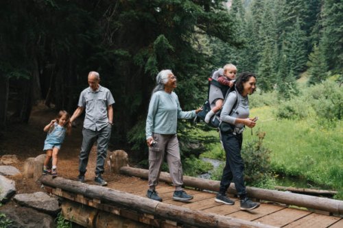 multiracial multigenerational family on a hike - travel stock pictures, royalty-free photos & images