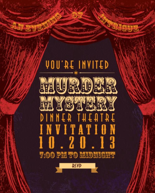 murder mystery dinner theatre invitation template vintage design - home decoration stock illustrations