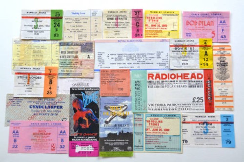 Music memorabilia - A large selection of concert tickets for arena and stadium shows from the 1980s, 1990s and 2000s, photographed on 23rd October...