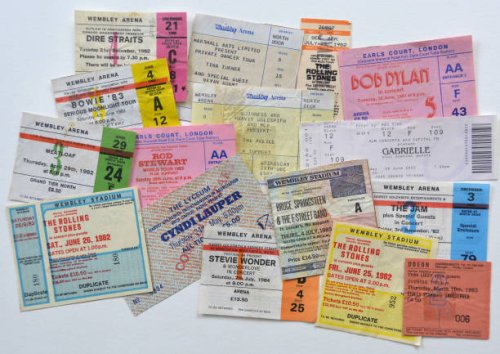 Music memorabilia - A selection of concert tickets for theatre, arena and stadium shows from the 1980s, 1990s and 2000s, photographed on 20th October...