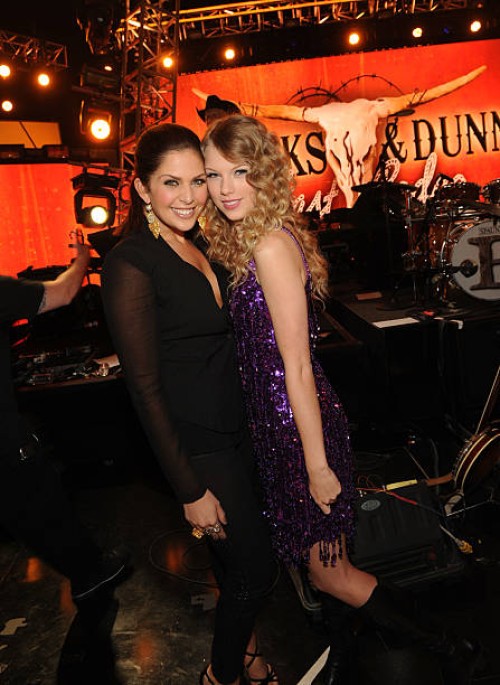 Musician Hillary Scott and Taylor Swift pose backstage during Brooks & Dunn's The Last Rodeo Show at the MGM Grand Garden Arena on April 19, 2010 in...