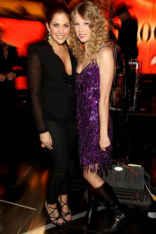 Musicians Hillary Scott of the band Lady Antebellum and Taylor Swift pose backstage during Brooks & Dunn's The Last Rodeo Show at the MGM Grand...